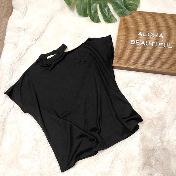 Hailey and Co Tops - Hailey and Co Distressed Mock Neck Cutout Shirt